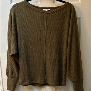 Mystree Olive Ribbed Crew Neck Sweater